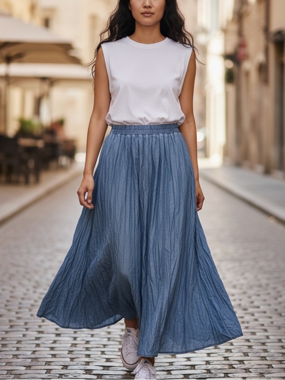 Multiples Blue Maxi Skirt with Elastic Waist